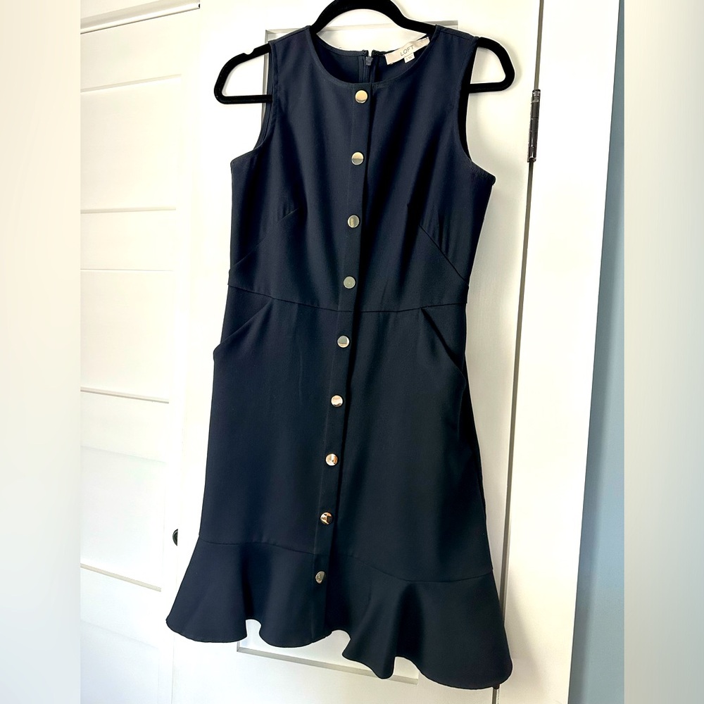 Great professional dress by Loft! Navy with gold buttons- worn once!